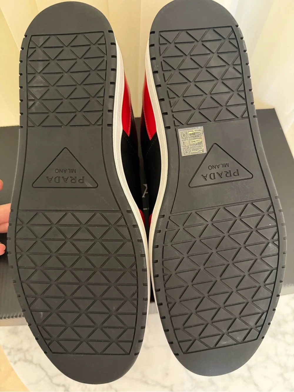 NWT Prada Red and Black Leather Low-Top Sneakers for Men